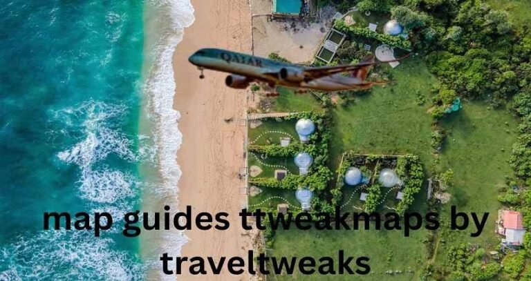 Map guides TtweakMaps by TravelTweaks showing a coastal destination with flight routes and travel planning visuals