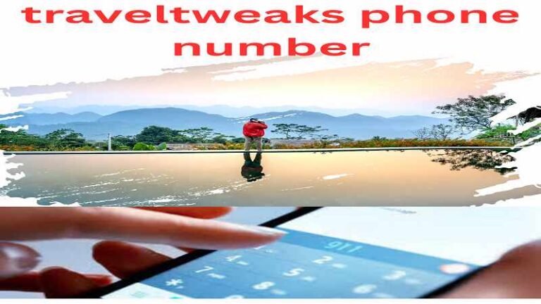 “traveltweaks phone number text above scenic outdoor traveler image with phone dialing close-up”