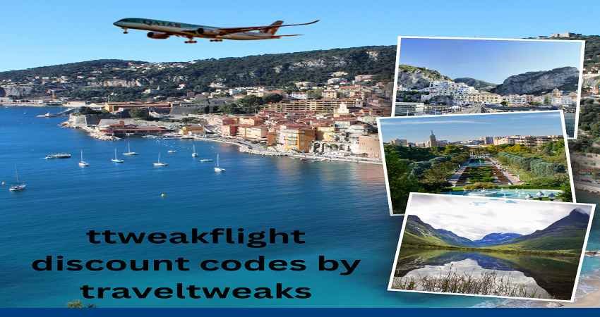 An image of the travel destinations and an airplane with the information traveltweaks.ttweakflight discount codes.