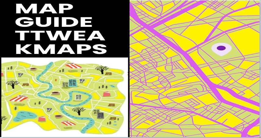 Map Guide Ttweakmaps showing a detailed illustrated city map and advanced street network visualization for navigation optimization.